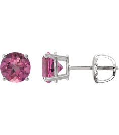 1874 14K White Set Round Natural Pink Tourmaline Pair 6 Mm Threaded Threaded Backs Included 4-Prong Polished Natural Pink Tourmaline Stud Earrings