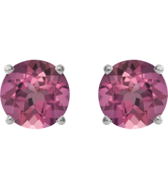 1874 14K White Set Round Natural Pink Tourmaline Pair 6 Mm Threaded Threaded Backs Included 4-Prong Polished Natural Pink Tourmaline Stud Earrings