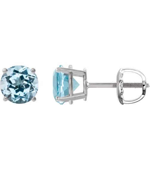 1874 14K White Set Round Natural Sky Blue Topaz Pair 6 Mm Threaded Threaded Backs Included 4-Prong Polished Natural Sky Blue Topaz Stud Earrings