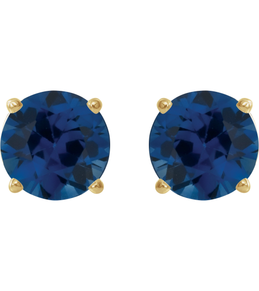 1874 14K Yellow Set Round Lab-Grown Blue Sapphire Pair 6 Mm Threaded Threaded Backs Included 4-Prong Polished Lab-Grown Blue Sapphire Stud Earrings