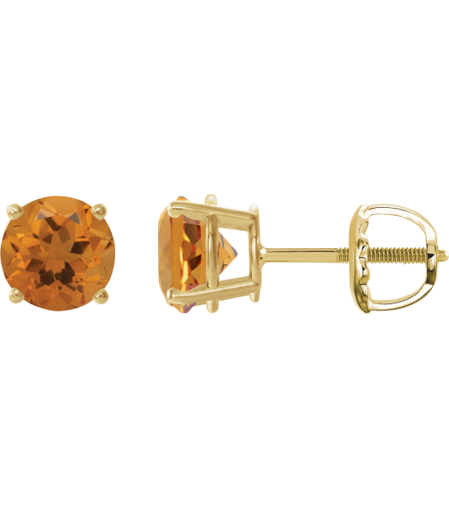 1874 14K Yellow Set Round Natural Citrine Pair 6 Mm Threaded Threaded Backs Included 4-Prong Polished Natural Citrine Stud Earrings
