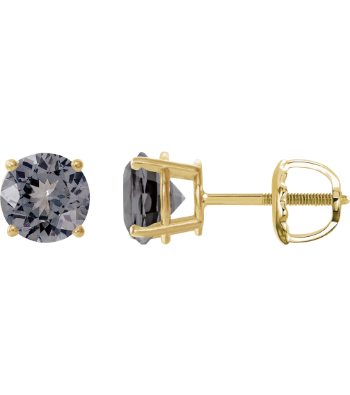 1874 14K Yellow Set Round Natural Gray Spinel Pair 6 Mm Threaded Threaded Backs Included 4-Prong Polished Natural Gray Spinel Stud Earrings