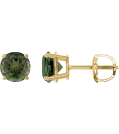 1874 14K Yellow Set Round Natural Green Tourmaline Pair 6 Mm Threaded Threaded Backs Included 4-Prong Polished Natural Green Tourmaline Stud Earrings