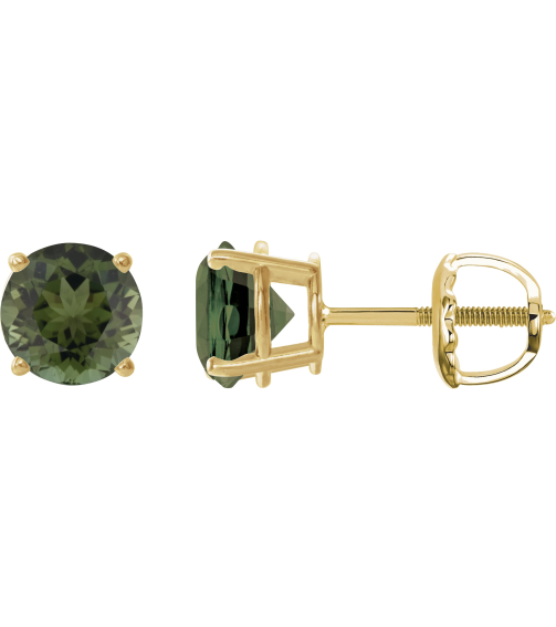 1874 14K Yellow Set Round Natural Green Tourmaline Pair 6 Mm Threaded Threaded Backs Included 4-Prong Polished Natural Green Tourmaline Stud Earrings