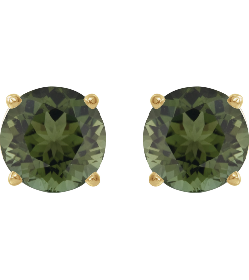 1874 14K Yellow Set Round Natural Green Tourmaline Pair 6 Mm Threaded Threaded Backs Included 4-Prong Polished Natural Green Tourmaline Stud Earrings