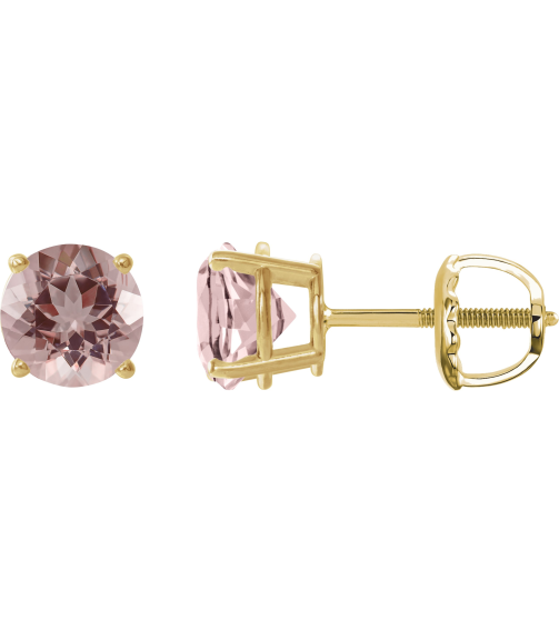 1874 14K Yellow Set Round Natural Pink Morganite Pair 6 Mm Threaded Threaded Backs Included 4-Prong Polished Natural Morganite Stud Earrings