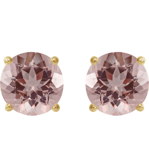 1874 14K Yellow Set Round Natural Pink Morganite Pair 6 Mm Threaded Threaded Backs Included 4-Prong Polished Natural Morganite Stud Earrings