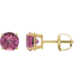 1874 14K Yellow Set Round Natural Pink Tourmaline Pair 6 Mm Threaded Threaded Backs Included 4-Prong Polished Natural Pink Tourmaline Stud Earrings