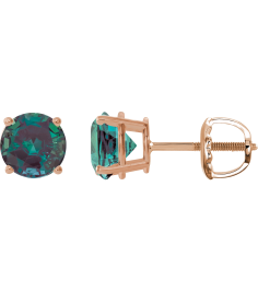 1874 14K Rose Set Round Lab-Grown Alexandrite Pair 7 Mm Threaded Threaded Backs Included 4-Prong Polished Lab-Grown Alexandrite Stud Earrings