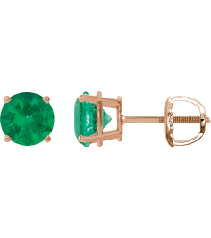 1874 14K Rose Set Round Lab-Grown Emerald Pair 7 Mm Threaded Threaded Backs Included 4-Prong Polished Lab-Grown Emerald Stud Earrings