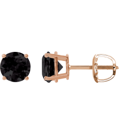 1874 14K Rose Set Round Natural Onyx Pair 7 Mm Threaded Threaded Backs Included 4-Prong Polished Natural Onyx Stud Earrings