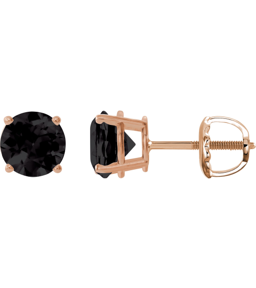 1874 14K Rose Set Round Natural Onyx Pair 7 Mm Threaded Threaded Backs Included 4-Prong Polished Natural Onyx Stud Earrings