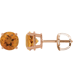 1874 14K Rose Set Round Natural Citrine Pair 7 Mm Threaded Threaded Backs Included 4-Prong Polished Natural Citrine Stud Earrings