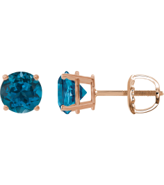1874 14K Rose Set Round Natural London Blue Topaz Pair 7 Mm Threaded Threaded Backs Included 4-Prong Polished Natural London Blue Topaz Stud Earrings