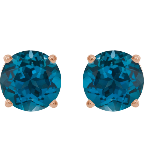 1874 14K Rose Set Round Natural London Blue Topaz Pair 7 Mm Threaded Threaded Backs Included 4-Prong Polished Natural London Blue Topaz Stud Earrings