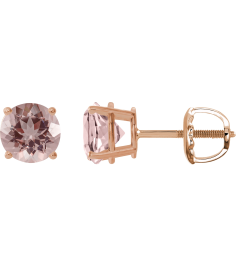 1874 14K Rose Set Round Natural Pink Morganite Pair 7 Mm Threaded Threaded Backs Included 4-Prong Polished Natural Morganite Stud Earrings