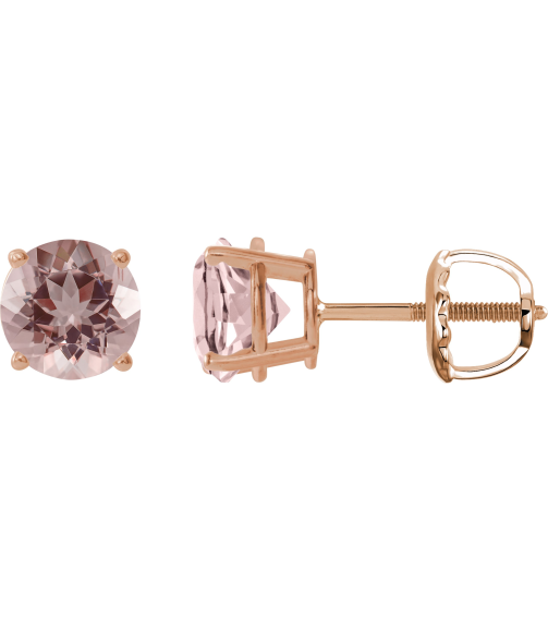 1874 14K Rose Set Round Natural Pink Morganite Pair 7 Mm Threaded Threaded Backs Included 4-Prong Polished Natural Morganite Stud Earrings
