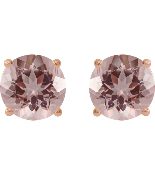 1874 14K Rose Set Round Natural Pink Morganite Pair 7 Mm Threaded Threaded Backs Included 4-Prong Polished Natural Morganite Stud Earrings