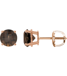 1874 14K Rose Set Round Natural Smoky Quartz Pair 7 Mm Threaded Threaded Backs Included 4-Prong Polished Natural Smoky Quartz Stud Earrings