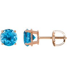 1874 14K Rose Set Round Natural Swiss Blue Topaz Pair 7 Mm Threaded Threaded Backs Included 4-Prong Polished Natural Swiss Blue Topaz Stud Earrings
