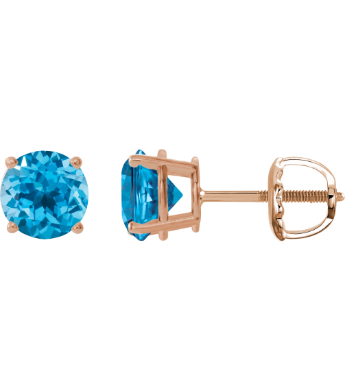 1874 14K Rose Set Round Natural Swiss Blue Topaz Pair 7 Mm Threaded Threaded Backs Included 4-Prong Polished Natural Swiss Blue Topaz Stud Earrings