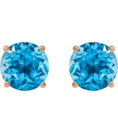 1874 14K Rose Set Round Natural Swiss Blue Topaz Pair 7 Mm Threaded Threaded Backs Included 4-Prong Polished Natural Swiss Blue Topaz Stud Earrings