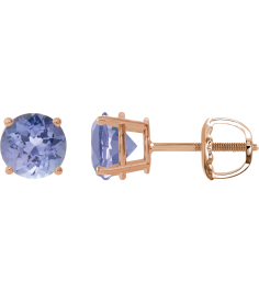 1874 14K Rose Set Round Natural Tanzanite Pair 7 Mm Threaded Threaded Backs Included 4-Prong Polished Natural Tanzanite Stud Earrings