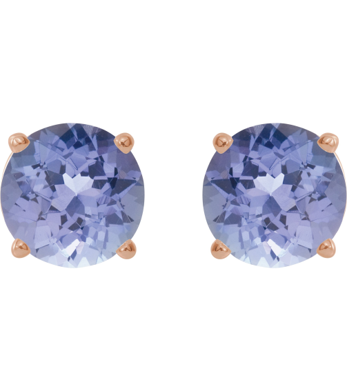 1874 14K Rose Set Round Natural Tanzanite Pair 7 Mm Threaded Threaded Backs Included 4-Prong Polished Natural Tanzanite Stud Earrings