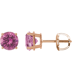 1874 14K Rose Set Round Lab-Grown Pink Sapphire Pair 7 Mm Threaded Threaded Backs Included 4-Prong Polished Lab-Grown Pink Sapphire Stud Earrings