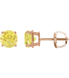 1874 14K Rose Set Round Lab-Grown Yellow Sapphire Pair 7 Mm Threaded Threaded Backs Included 4-Prong Polished Lab-Grown Yellow Sapphire Stud Earrings