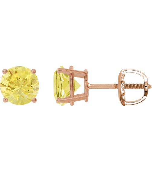 1874 14K Rose Set Round Lab-Grown Yellow Sapphire Pair 7 Mm Threaded Threaded Backs Included 4-Prong Polished Lab-Grown Yellow Sapphire Stud Earrings