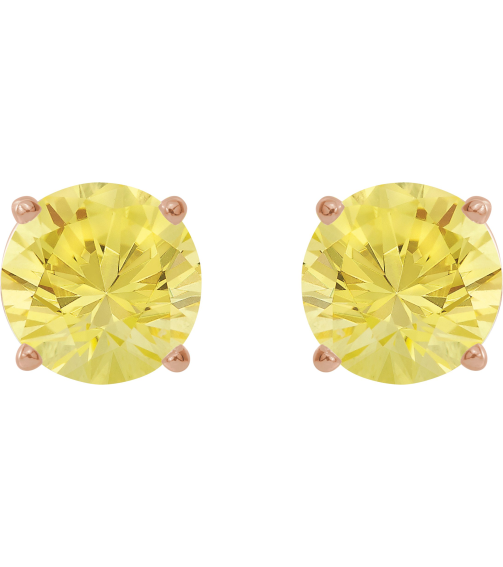 1874 14K Rose Set Round Lab-Grown Yellow Sapphire Pair 7 Mm Threaded Threaded Backs Included 4-Prong Polished Lab-Grown Yellow Sapphire Stud Earrings