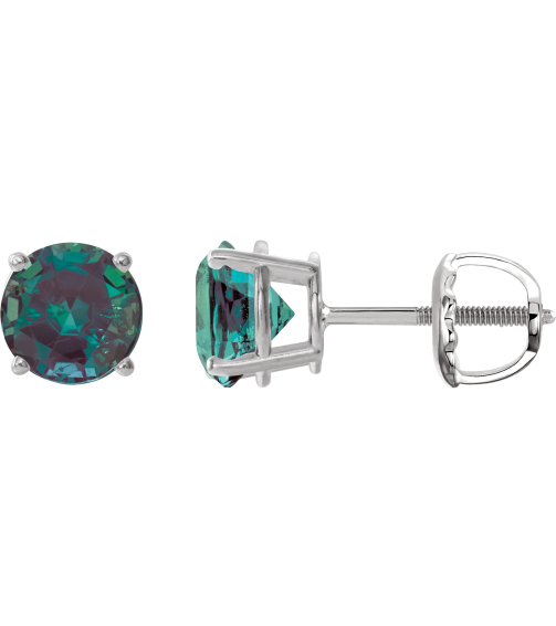 1874 14K White Set Round Lab-Grown Alexandrite Pair 7 Mm Threaded Threaded Backs Included 4-Prong Polished Lab-Grown Alexandrite Stud Earrings