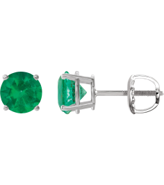 1874 14K White Set Round Lab-Grown Emerald Pair 7 Mm Threaded Threaded Backs Included 4-Prong Polished Lab-Grown Emerald Stud Earrings