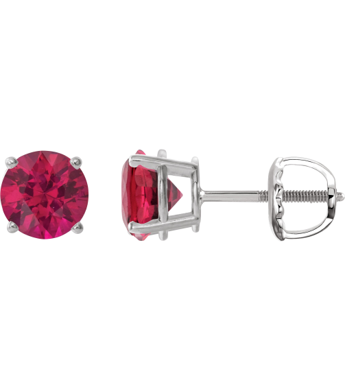 1874 14K White Set Round Lab-Grown Ruby Pair 7 Mm Threaded Threaded Backs Included 4-Prong Polished Lab-Grown Ruby Stud Earrings