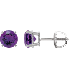 1874 14K White Set Round Natural Amethyst Pair 7 Mm Threaded Threaded Backs Included 4-Prong Polished Natural Amethyst Stud Earrings