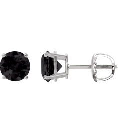1874 14K White Set Round Natural Onyx Pair 7 Mm Threaded Threaded Backs Included 4-Prong Polished Natural Onyx Stud Earrings