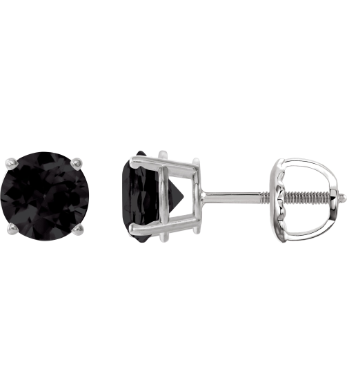 1874 14K White Set Round Natural Onyx Pair 7 Mm Threaded Threaded Backs Included 4-Prong Polished Natural Onyx Stud Earrings