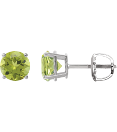 1874 14K White Set Round Natural Peridot Pair 7 Mm Threaded Threaded Backs Included 4-Prong Polished Natural Peridot Stud Earrings