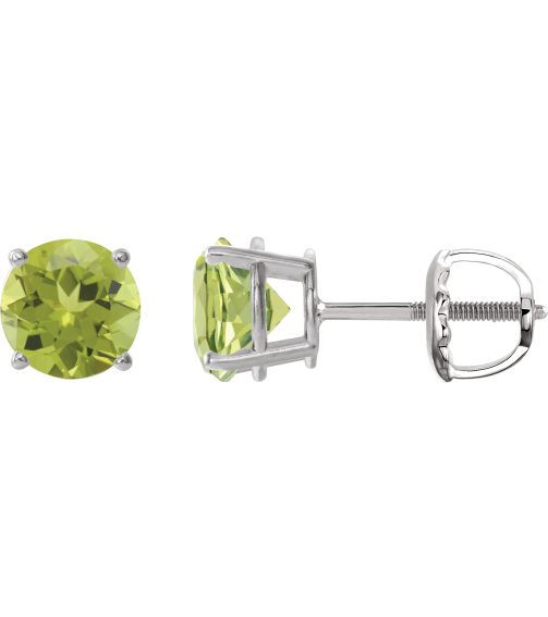 1874 14K White Set Round Natural Peridot Pair 7 Mm Threaded Threaded Backs Included 4-Prong Polished Natural Peridot Stud Earrings