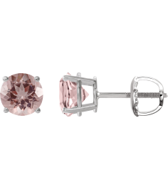 1874 14K White Set Round Natural Pink Morganite Pair 7 Mm Threaded Threaded Backs Included 4-Prong Polished Natural Morganite Stud Earrings