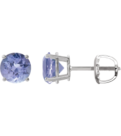 1874 14K White Set Round Natural Tanzanite Pair 7 Mm Threaded Threaded Backs Included 4-Prong Polished Natural Tanzanite Stud Earrings