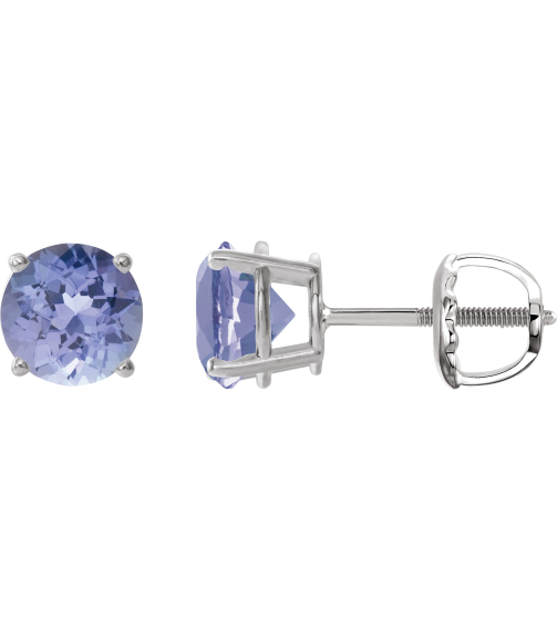 1874 14K White Set Round Natural Tanzanite Pair 7 Mm Threaded Threaded Backs Included 4-Prong Polished Natural Tanzanite Stud Earrings