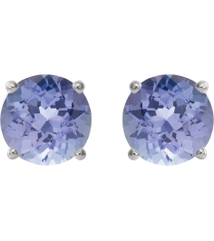 1874 14K White Set Round Natural Tanzanite Pair 7 Mm Threaded Threaded Backs Included 4-Prong Polished Natural Tanzanite Stud Earrings