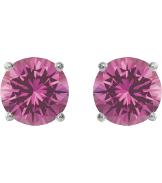 1874 14K White Set Round Lab-Grown Pink Sapphire Pair 7 Mm Threaded Threaded Backs Included 4-Prong Polished Lab-Grown Pink Sapphire Stud Earrings