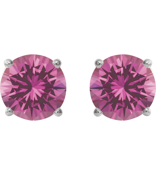 1874 14K White Set Round Lab-Grown Pink Sapphire Pair 7 Mm Threaded Threaded Backs Included 4-Prong Polished Lab-Grown Pink Sapphire Stud Earrings