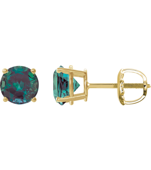 1874 14K Yellow Set Round Lab-Grown Alexandrite Pair 7 Mm Threaded Threaded Backs Included 4-Prong Polished Lab-Grown Alexandrite Stud Earrings