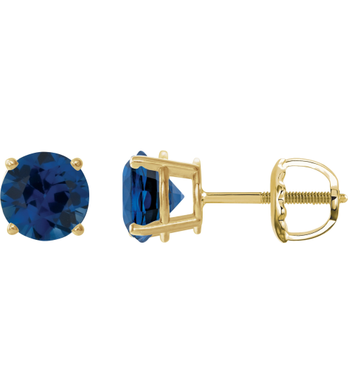 1874 14K Yellow Set Round Lab-Grown Blue Sapphire Pair 7 Mm Threaded Threaded Backs Included 4-Prong Polished Lab-Grown Blue Sapphire Stud Earrings