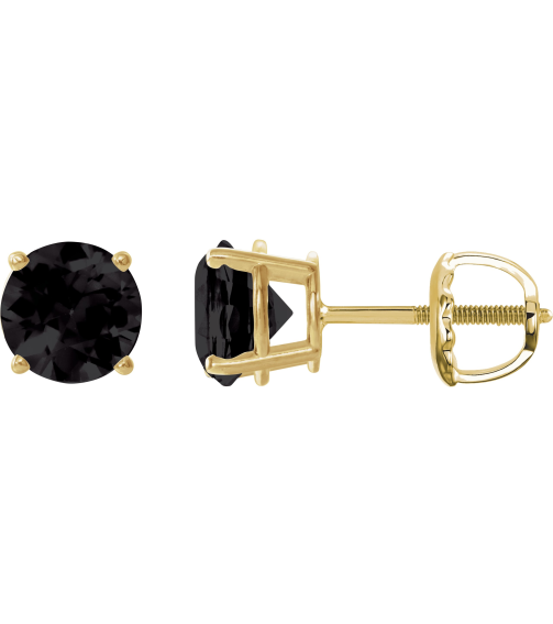 1874 14K Yellow Set Round Natural Onyx Pair 7 Mm Threaded Threaded Backs Included 4-Prong Polished Natural Onyx Stud Earrings
