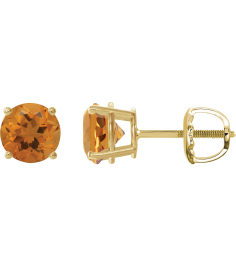 1874 14K Yellow Set Round Natural Citrine Pair 7 Mm Threaded Threaded Backs Included 4-Prong Polished Natural Citrine Stud Earrings